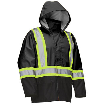 High Visibilty, Safety Rain Jacket, L, Black, 100% Polyester Oxford, Polyurethane Coated, 42 to 44 in Chest