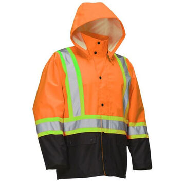 Snap-off Hood Rain Jacket, 4xl, Orange, Polyurethane, 58 To 60 In Chest