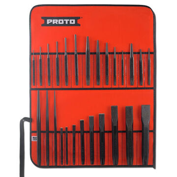 Punch And Chisel Set, 1/4 To 1-3/36 In Chisel, 3/32 To 1/2 In Punch, 10 In Lg, 26 Pieces