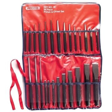 Punch And Chisel Set, 1/4 To 1-3/36 In Chisel, 3/32 To 1/4 In Punch, 10 In Lg, 26 Pieces