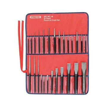 Punch And Chisel Set, 1/4 To 1-3/36 In Chisel, 3/32 To 1/4 In Punch, 10 In Lg, 26 Pieces