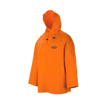 High Visibility, Hooded Rain Jacket, Xl, Orange, Polyester, Pvc