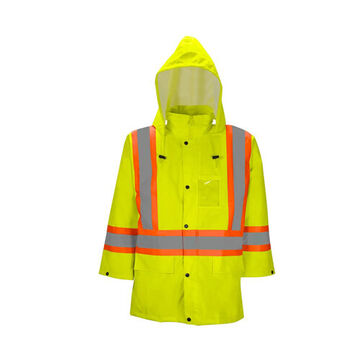 Heavy Duty, Hi-vis Rain Jacket, 2xl, Yellow, Poly-oxford