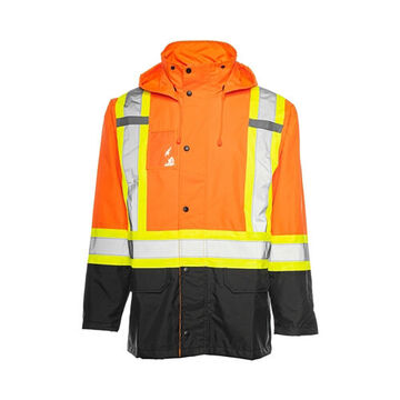 Hi-vis Rain Jacket, 2xl, Orange/black, Polyester, Polyurethane, 45 In Chest