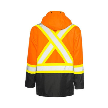 Hi-vis Rain Jacket, 2xl, Orange/black, Polyester, Polyurethane, 45 In Chest