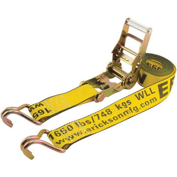 Short Handle Ratchet Strap, Chromate, Breaking Strength: 5000 Lb, Working Load Limit: 1650 Lb, Polyester, Yellow