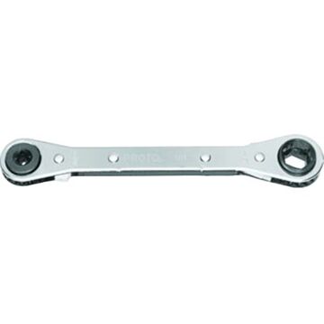 Refrigaration Ratcheting Wrench, 1/4 To 3/16 In Square, 9/16 To 1/2 In Hex, Ratcheting, 6-3/4 In Lg, 4 Points, Forged Alloy Steel