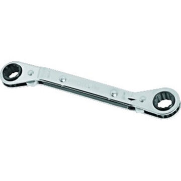 Offset Double Box Reversible Ratcheting Wrench, 7/32 X 9/32 In, Ratcheting, 4-1/4 In Lg, 12 Points, Steel