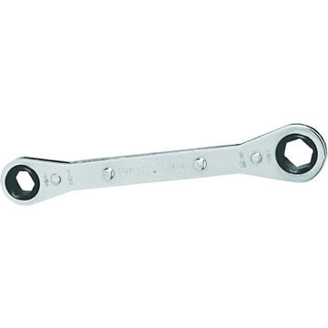 Double Box Ratcheting Wrench, 1/4 X 5/16 In, Ratcheting, 4-1/2 In Lg, 6 Points, Steel