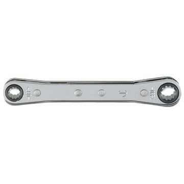 Double Box Ratcheting Wrench, 1/4 X 5/16 In, Ratcheting, 4-1/2 In Lg, 12 Points, Alloy Steel