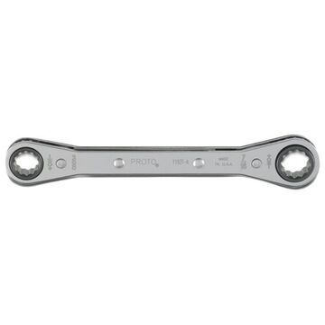 Double Box Ratcheting Wrench, 3/8 X 7/16 In, Double Box End, 12 Points, 5-1/2 In Lg, 0 Deg