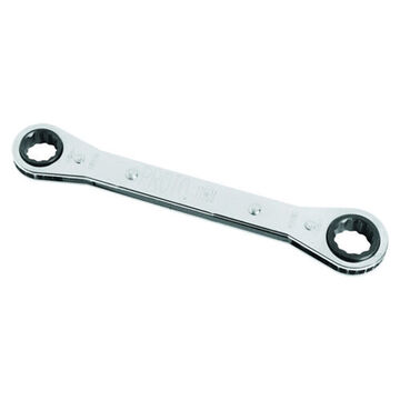 Double End Ratcheting Wrench, 11 X 13 Mm, Spline, 6-13/16 In Lg, 6 Points, Alloy Steel, Steel Handle