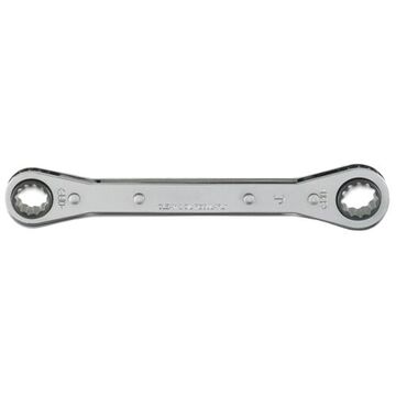 Double Box Ratcheting Wrench, 1/2 X 9/16 In, Spline, 6-7/8 In Lg, 12 Points, Steel