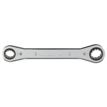 Double Box Ratcheting Wrench, 5/8 X 3/4 In, Spline, 8-1/8 In Lg, 12 Points, Steel