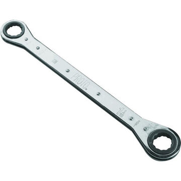 Double Box Ratcheting Wrench, 13/16 X 15/16 In, Spline, 9-1/4 In Lg, 12 Points, Steel