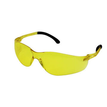 Ultra-Lightweight Safety Glasses, Scratch Resistant, Yellow, Frameless, Wraparound, Black