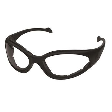 Safety Glasses, M, Anti-Fog/Abrasion Resistant, Clear, Full-Frame, Black