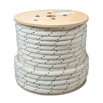 Double-Braided Rope, 7/8 in dia, 300 ft lg, White with Green Tracer, Nystron, 8000 lb