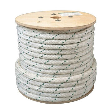 Corde tressée double, 7/8 pouce de diamètre, 300 pied lg, blanche avec traceur vert, Nystron, 8 000 lb