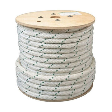 Double-Braided Rope, 7/8 in dia, 600 ft lg, White with Green Tracer, Nystron, 8000 lb