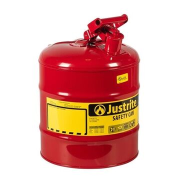 Safety Can, 5 gal, 11.75 in dia, 16.875 in ht, Steel, Red