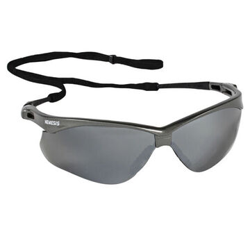 Safety Glasses, Universal, Uncoated, Smoke Mirror, Wraparound, Gunmetal