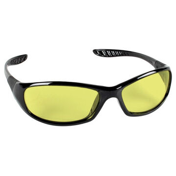 Safety Glasses, Universal, Uncoated, Amber, Wraparound, Black