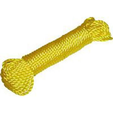 Three strand twisted Rope, 1/4 in dia, 100 ft lg, Yellow, Polypropylene