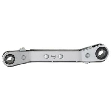 Offset Double Box Reversible Ratcheting Wrench, 7 x 8 mm, Ratcheting, 6 Points, 4-19/64 in lg, 25 deg