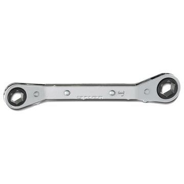 Offset Double Box Reversible Ratcheting Wrench, 3/8 x 7/16 in, Double Box End, 6 Points, 5-7/16 in lg, 25 deg
