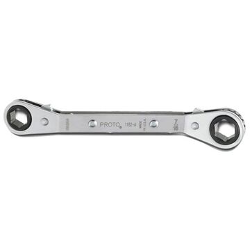 Offset Double Box Reversible Ratcheting Wrench, 3/8 x 7/16 in, Double Box End, 6 Points, 5-7/16 in lg, 25 deg