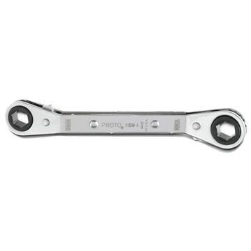 Offset Double Box Reversible Ratcheting Wrench, 9 x 10 mm, Ratcheting, 6 Points, 5-33/64 in lg, 25 deg