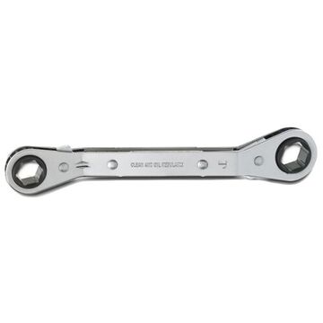 Offset Double Box Reversible Ratcheting Wrench, 1/2 x 9/16 in, Double Box End, 6 Points, 6-3/4 in lg, 25 deg