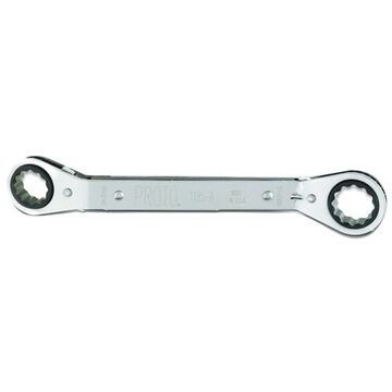 Offset Double Box Reversible Ratcheting Wrench, 3/4 x 7/8 in, Double Box End, 12 Points, 9-1/8 in lg, 25 deg