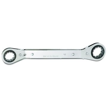 Offset Double Box Reversible Ratcheting Wrench, 3/4 x 7/8 in, Double Box End, 12 Points, 9-1/8 in lg, 25 deg