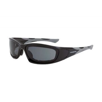 Safety Glasses, Universal, R, Anti-Fog/Hard Coated/Impact-Resistant, Smoke, Full-Frame, Shiny Black