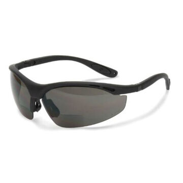 Bifocal Safety Glasses, Hard Coat, Smoke, Half Framed, Black