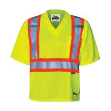 V-neck Safety T-Shirt, M, Hi-viz Green, Soft Polyester