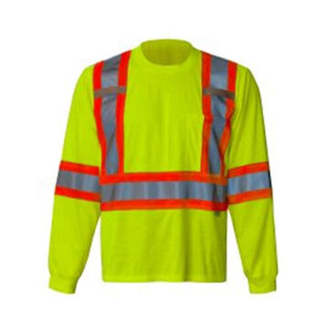 Ultraviolet Long Sleeve Safety T-Shirt, M, Hi-viz Green, Woven, SoftPolyester