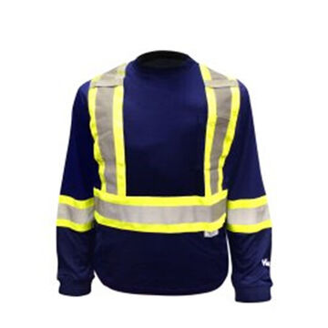 T-shirt de sécurité à manches longues ultraviolet, 2XL, bleu marine haute visibilité, polyester doublé de coton