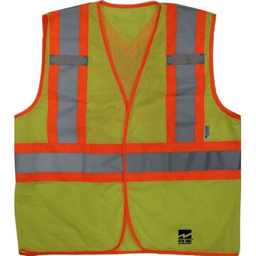 Gilet de sécurité routière, L/XL, jaune/vert, polyester, tissu à mailles fluorescentes, classe 2