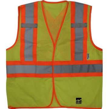 Traffic Safety Vest, Small/Medium, Yellow/Green, Polyester, Fluorescent Mesh Fabric, Class 2