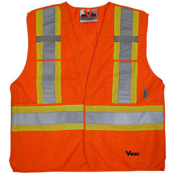 Tear Away Safety Vest, 2XL/3XL, Hi Vis Orange, Polyester, Class 2