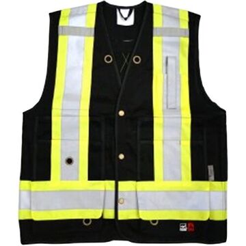 Surveyor, Flame-Resistant Safety Vest, L, Black, Polyester