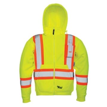 High Visibility Safety Hoodie, Men, M, Yellow, Polyester Fleece, 40 in Chest