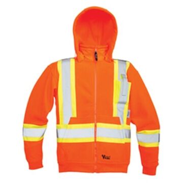 High Visibility Safety Hoodie, Men, 4XL, Orange, Polyester Fleece, 58 in Chest