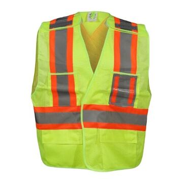 Traffic Safety Vest, L/XL, Lime Green, Polyester, Class 2, 26 in Chest
