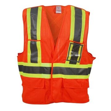 Traffic Safety Vest, L/XL, Orange, Polyester, Class 2, 26 in Chest