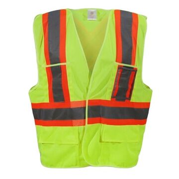 Traffic Safety Vest, Lime Green, Polyester, Class 2, 26 In Chest