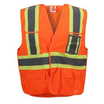 Traffic Safety Vest, L/XL, Orange, Polyester, Class 2, 26 in Chest